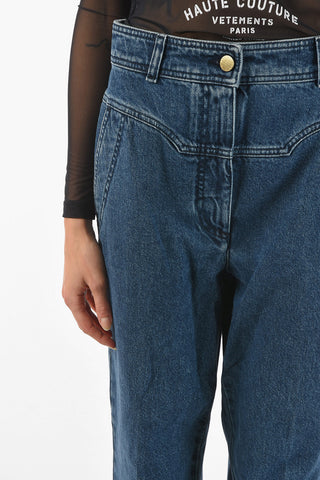 Jeans Palazzo con Lavaggio Scuro e Tasche a Filo
