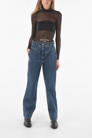 Jeans Palazzo con Lavaggio Scuro e Tasche a Filo
