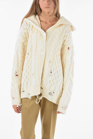 Cardigan a Collo Alto in Lana Distressed