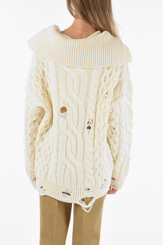 Cardigan a Collo Alto in Lana Distressed