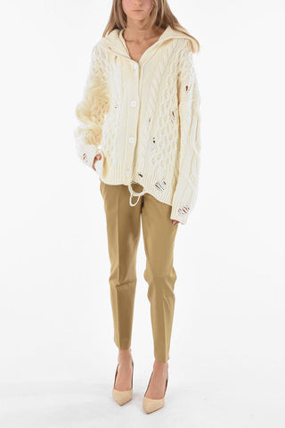 Cardigan a Collo Alto in Lana Distressed