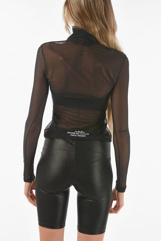 Top Mesh A Collo Alto con Logo in Lettering
