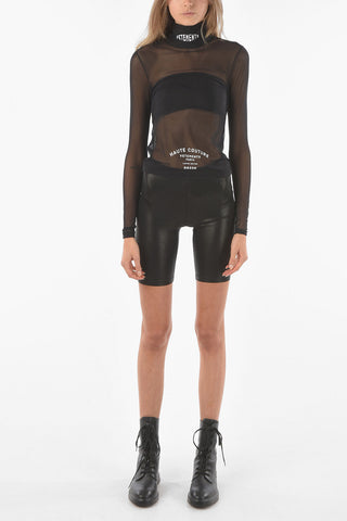 Top Mesh A Collo Alto con Logo in Lettering