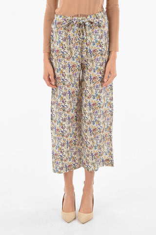 Pantaloni Palazzo in Ramie con Motivo Floreale