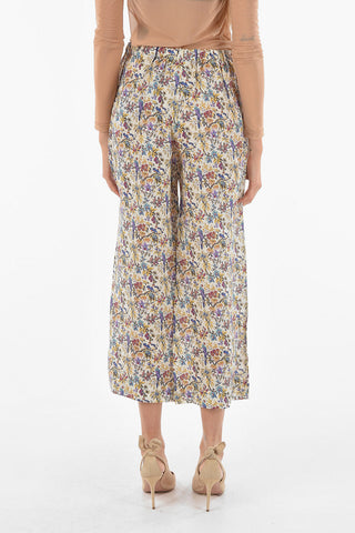 Pantaloni Palazzo in Ramie con Motivo Floreale