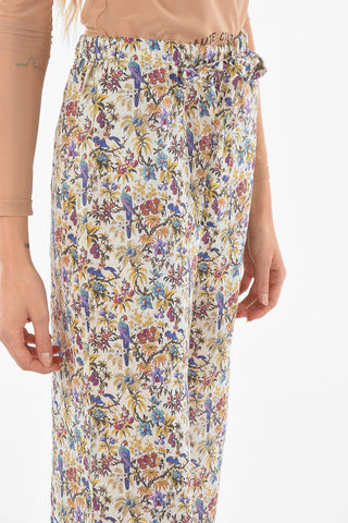 Pantaloni Palazzo in Ramie con Motivo Floreale