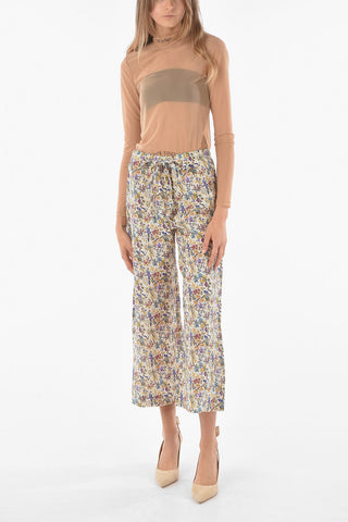 Pantaloni Palazzo in Ramie con Motivo Floreale