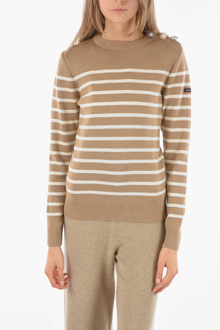 X ARMOR LUX Crew Neck Balanced Stripe Sweater with Jewel Buttons