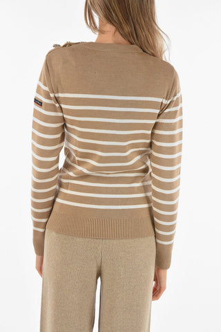 X ARMOR LUX Crew Neck Balanced Stripe Sweater with Jewel Buttons