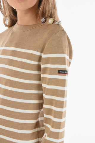 X ARMOR LUX Crew Neck Balanced Stripe Sweater with Jewel Buttons
