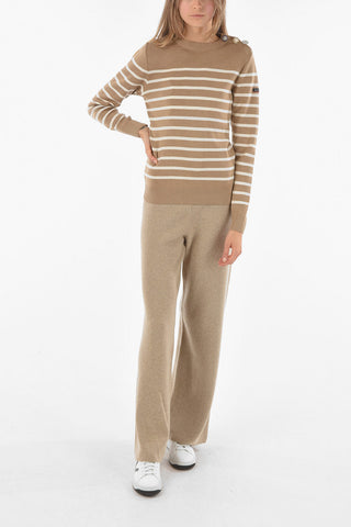 X ARMOR LUX Crew Neck Balanced Stripe Sweater with Jewel Buttons
