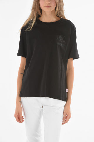 T-Shirt Girocollo in Cotone con Logo Glitterato
