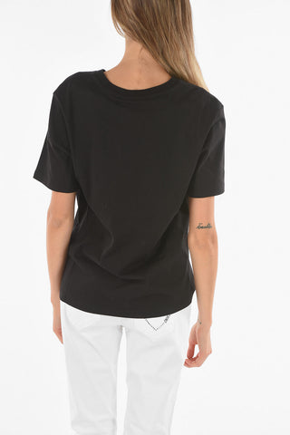 T-Shirt Girocollo in Cotone con Logo Glitterato
