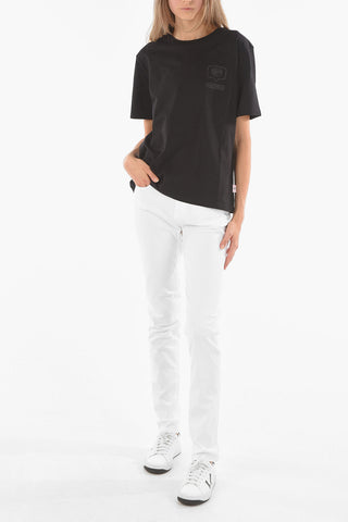 T-Shirt Girocollo in Cotone con Logo Glitterato
