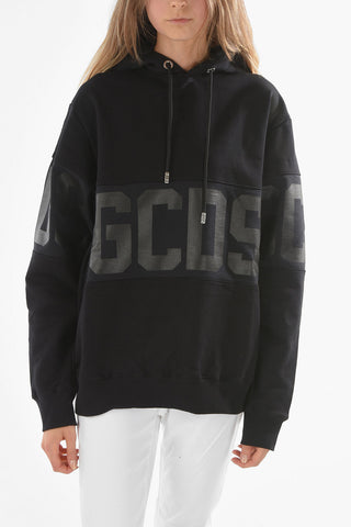 Felpa in Cotone Garzato con Cappuccio e Logo Stampato