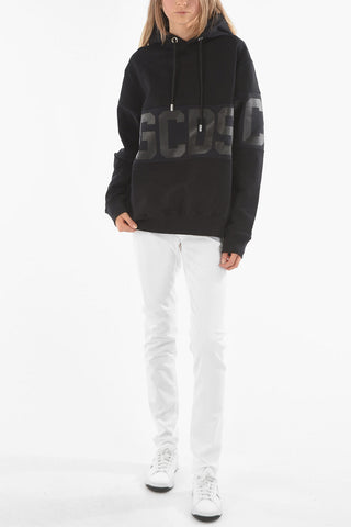 Felpa in Cotone Garzato con Cappuccio e Logo Stampato