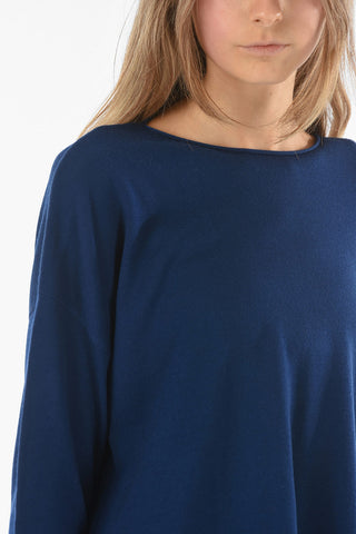 Maglia Girocollo in Lana con Bordi a Taglio Vivo