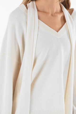 Cashmere Asymmetrical Sweater with Tie-embellished V-neck