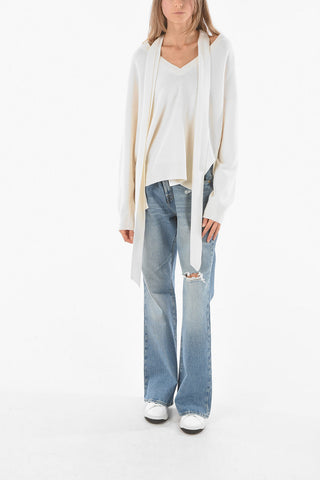 Cashmere Asymmetrical Sweater with Tie-embellished V-neck