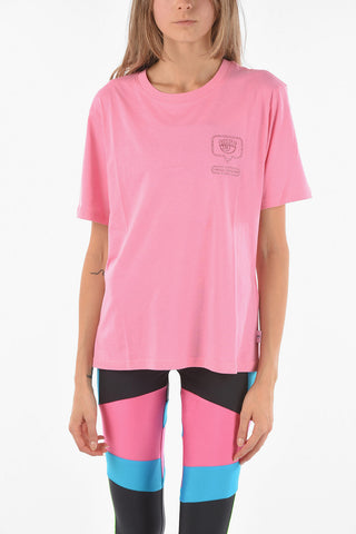 T-Shirt Girocollo in Cotone con Logo Glitterato
