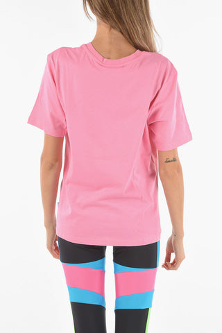 T-Shirt Girocollo in Cotone con Logo Glitterato
