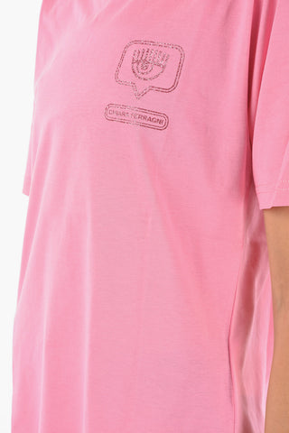 T-Shirt Girocollo in Cotone con Logo Glitterato

