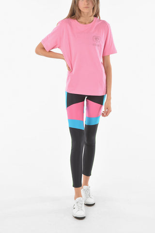 T-Shirt Girocollo in Cotone con Logo Glitterato
