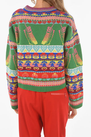Crew Neck Abstract Motif Wool Blend Pullover