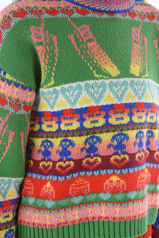 Crew Neck Abstract Motif Wool Blend Pullover