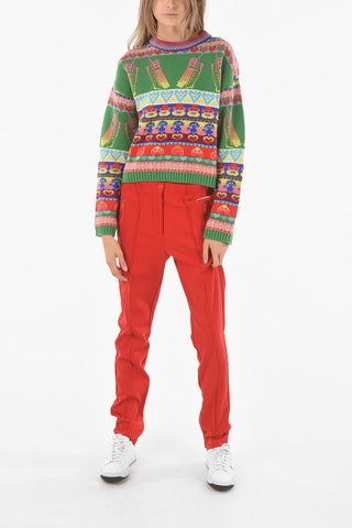 Crew Neck Abstract Motif Wool Blend Pullover