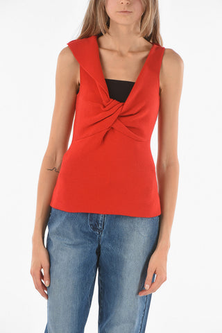 Sleeveless Front Knotted Wool Top