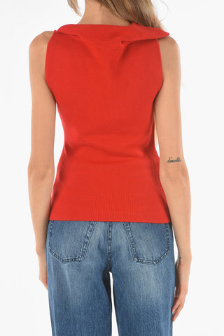 Sleeveless Front Knotted Wool Top