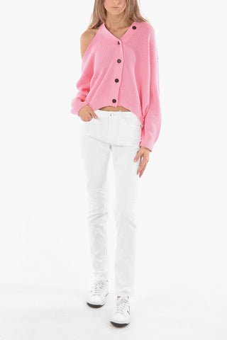 Cut-Out Detail Cotton Crop Cardigan