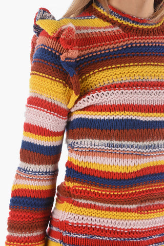 Striped Cashmere Blend Pullover with Ruffles