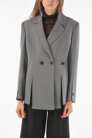 Virgin Wool Blend Double-breasted Blazer with Slits