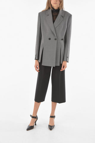 Virgin Wool Blend Double-breasted Blazer with Slits