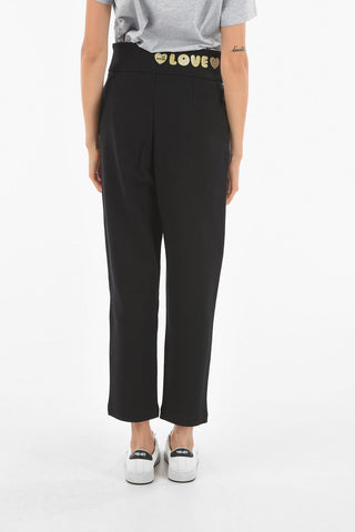 LOVE Single-pleated Cotton Joggers with Glittery Logo