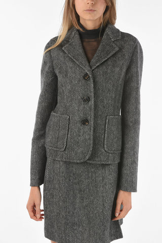 Virgin Wool Blazer with Herringbone Pattern