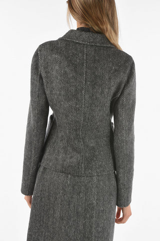 Virgin Wool Blazer with Herringbone Pattern