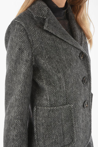 Virgin Wool Blazer with Herringbone Pattern