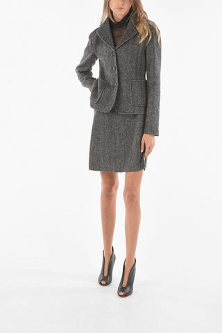 Virgin Wool Blazer with Herringbone Pattern
