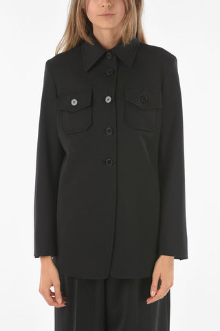 Virgin Wool Blend Shirt With Front Pockets