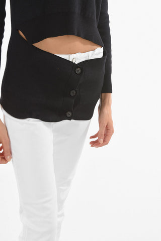 Maglia Girocollo in Misto Lana con Dettaglio Abbottonato