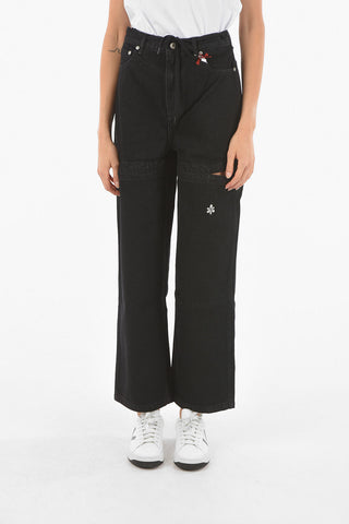 Cut Out Detail Mom Fit Denims with Drawstring