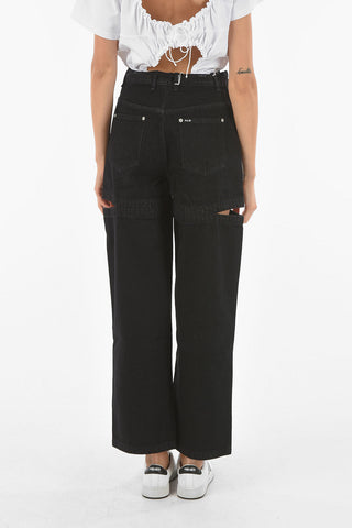 Cut Out Detail Mom Fit Denims with Drawstring