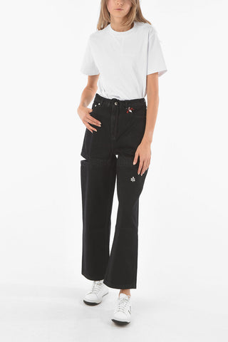 Cut Out Detail Mom Fit Denims with Drawstring