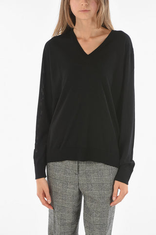 Maglia in Lana con Collo a V e Manica Logata
