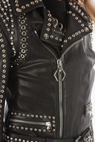 All-Over Studded Leather Biker Jacket