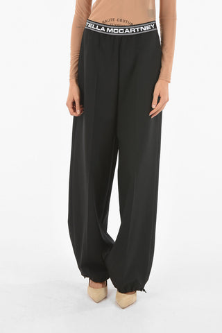 Wool Pants with Logoed Elastic Band and Ankle Drawstrings