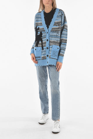 Cardigan in Lana a 2 Tasche con Scollo a V